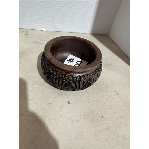 African carved Ebony bowl with trees and giraffes