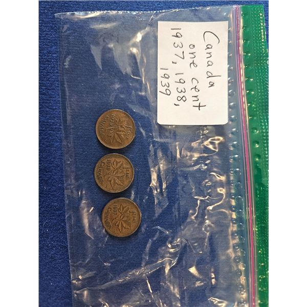 Canada Pennies- 1937,1938 & 1939