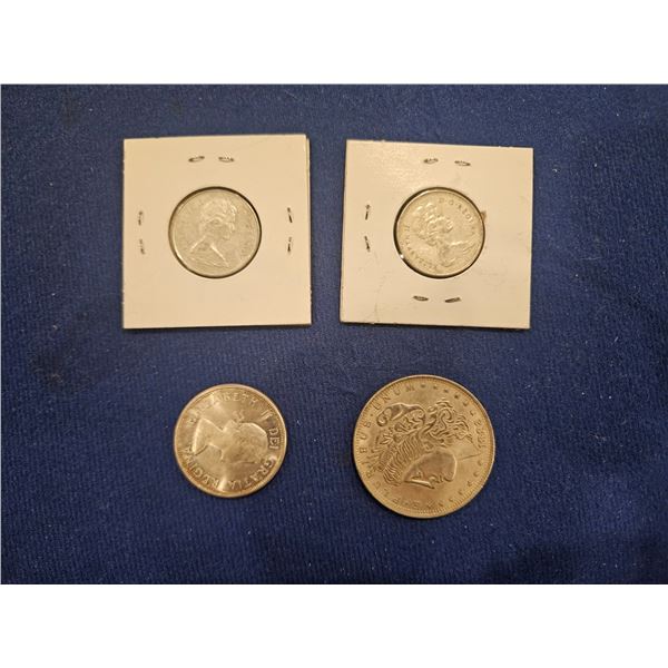 2x silver canada 25cents, US dollar & 1963 Canada 50cents