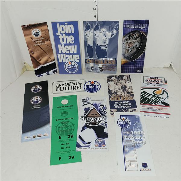 Lot of Vintage NHL Oilers Brochures, Parking Passes, Training Camp Guide