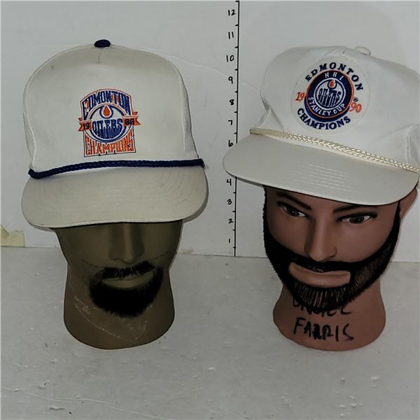 Lot of 2 Vintage White Edmonton Oilers Hats with Braid Trim