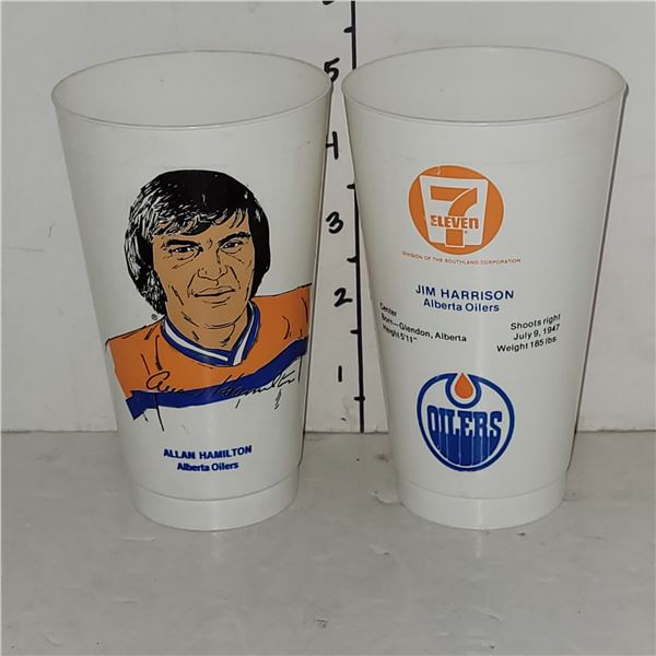 Lot of 2 Vintage 7-11 Plastic Cups - Jim Harrison, Allan Hamilton