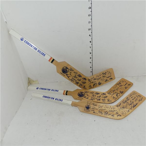 Lot of 3 Edmonton Oilers Auto Signed Memorbilia Wooden Mini Sticks