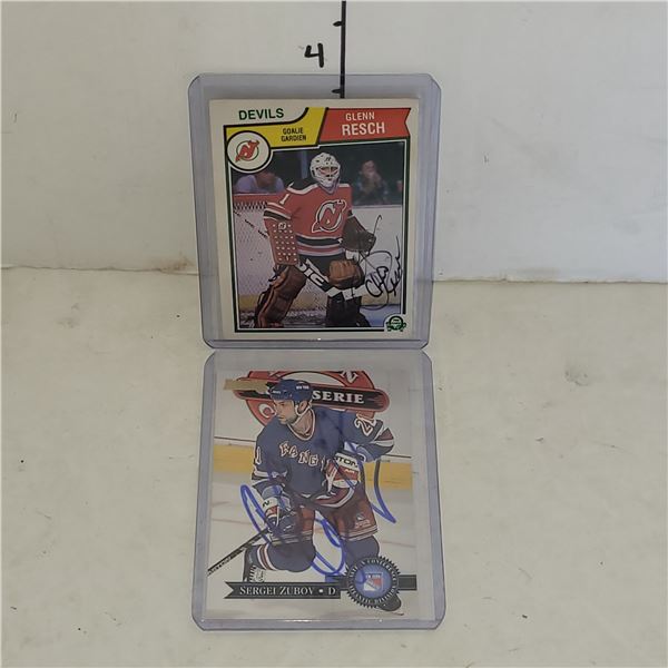 Lot of 2 Authentic NHL Hockey On card Auto's Chico Riesch & Sergie Zubov