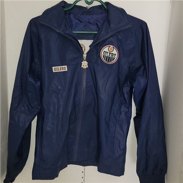 Vintage Edmonton Oilers Quality Fall Jacket with Hidden Hood - Youth Size Large 14/16
