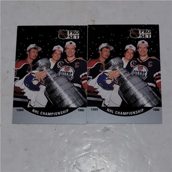 Lot of 2 Rare 1990 Pro-Set Inset #704 Oilers Stanley Cup Champs