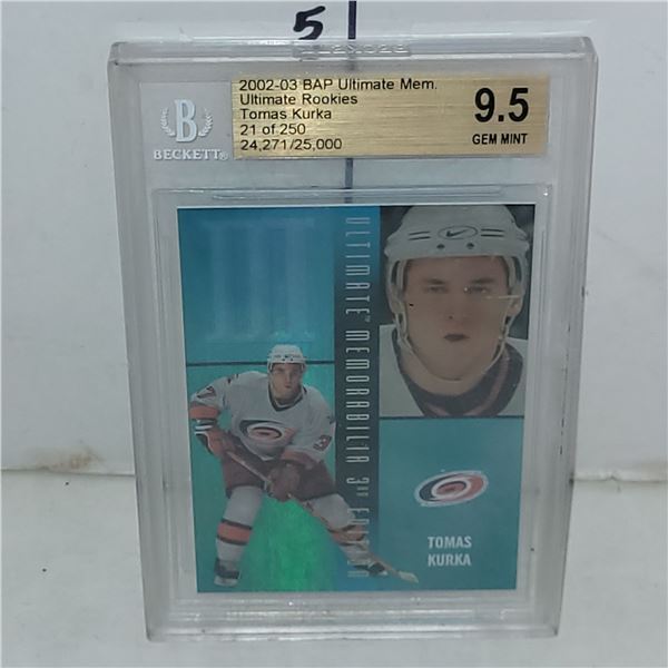2002-03 BAP Ultimate Memory Ultimate Rookies Tomas Kurka 21/250 - Graded