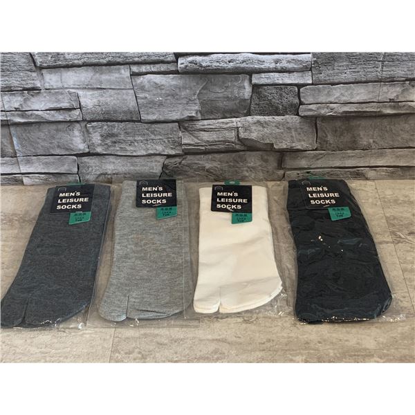 Men's Leisure Socks - 4 Pairs - One Size Fits All - Light Grey, Dark Grey, White & Dark Blue - New