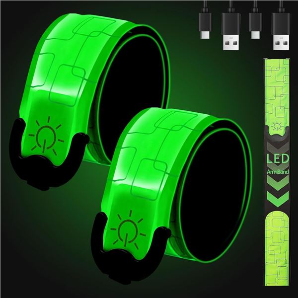 LED Reflective Arm Bands with USB - Rechargeable - 2 Pack - New