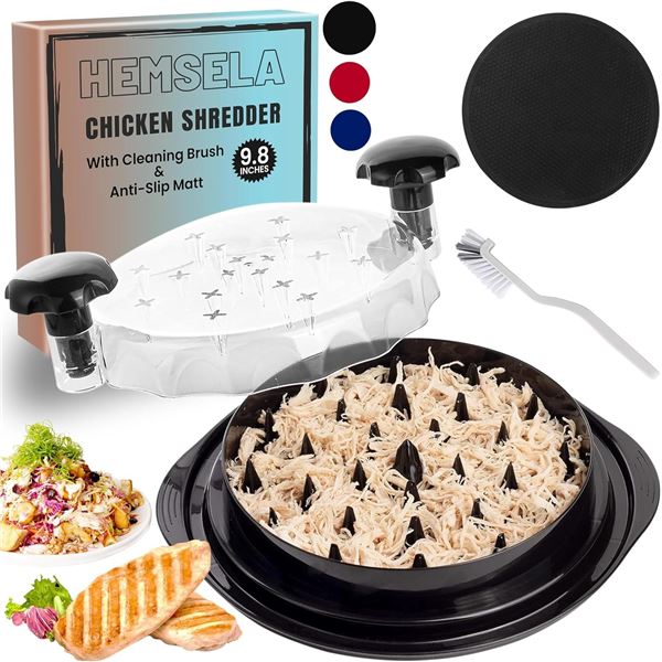 HEMSELA Chicken Shredder Tool - Includes Anti Skid Matt & Cleaning Brush - 9.6" - New