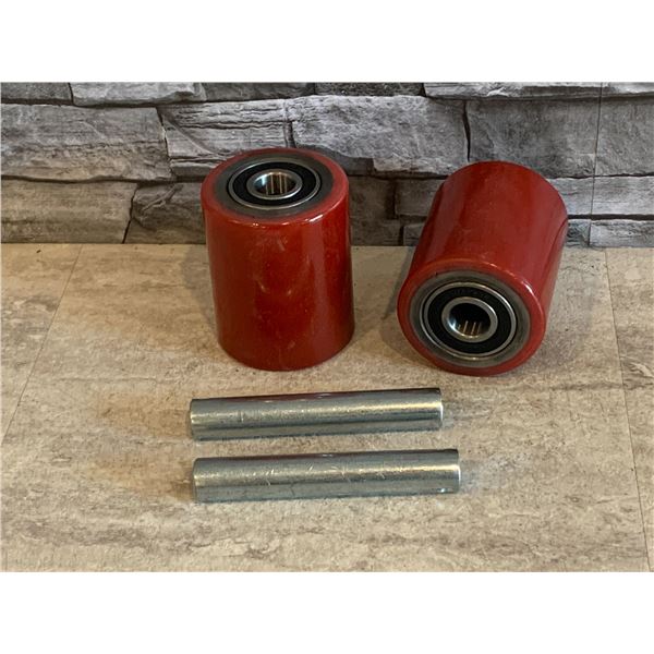 Pallet Jack Wheels with Pre-Installed Bearings - 20mm - 2 Wheels - 3" x 3.75" - Includes Axles and P