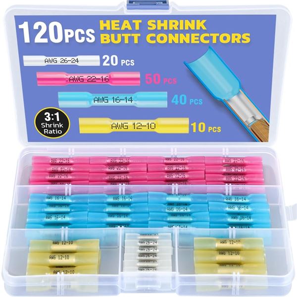 Heat Shrink Butt Connectors - 120 Pcs- New - Sealed