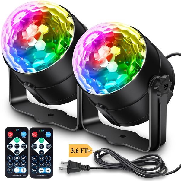 Disco Ball Party Lights with Remote - Sound Activated - 2 Pack - New