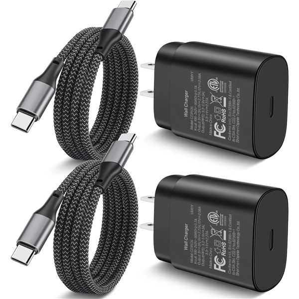 Fast Charger - Type C - 25W - 2 Pack - 6ft Cord - New