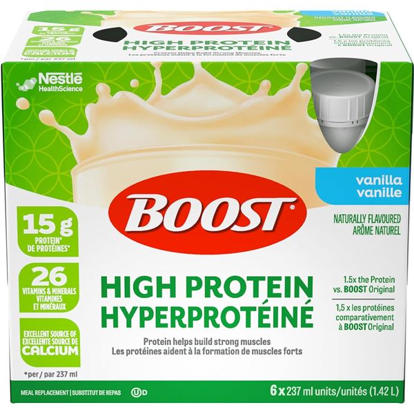 Nestle Boost High Protein Meal Replacement - Vanilla - BB: 2026 JL 16 - 4 x 6 Packs - 237mL