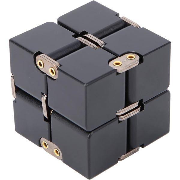 Aluminum Fidget Infinity Desk Magnet Cube Black - New