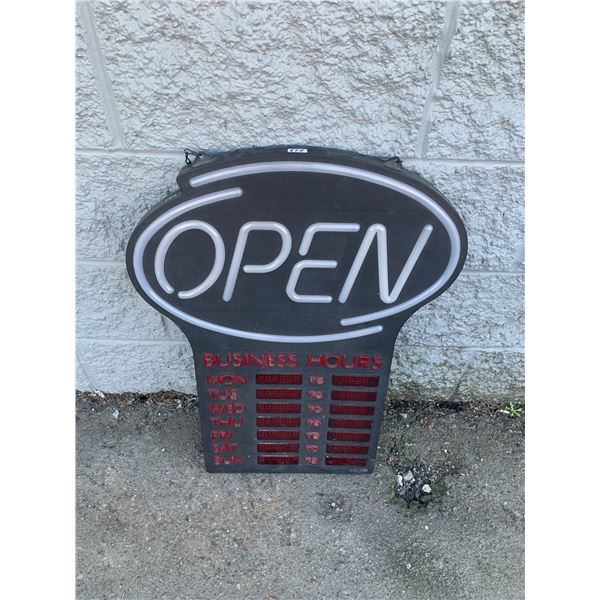 Open Sign With Business Hours - Tested Working (Needs power adapter)