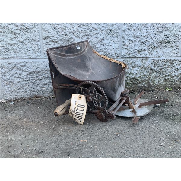 Antique Hand Crank Seed Spreader - Could Use Some Oil! Great Ornament