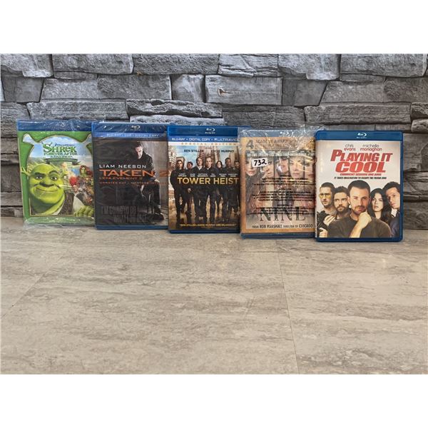Lot of 5 Blue-Ray DVDs - Shrek-Forever After, Taken 2, Tower Heist, Playing It Cool, Nine