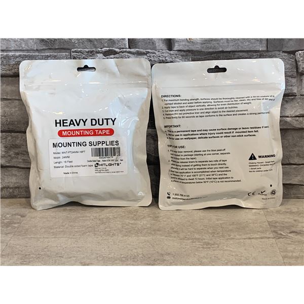 Lot of 2 - Heavy Duty Mounting Tape - 24mm Wide x 16 ft Roll - New