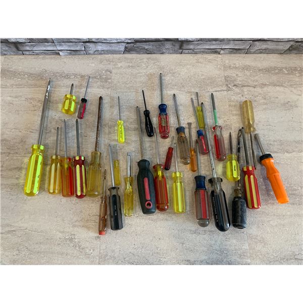 Lot of 30 Assorted Screw Drivers - Philips - Robertson - Flathead