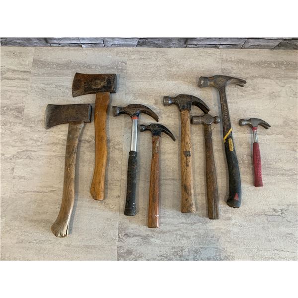 Lot of 2 Hatchets & 6 Hammers