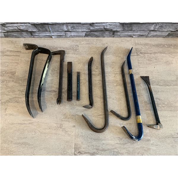 Lot of Several Pry Bars & Chisels