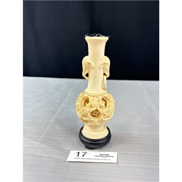Vintage Chinese Carved Puzzle Ball Vase 7"