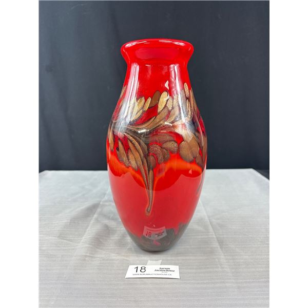 Very Nice 12" Murano Glass Vase Red & Gold