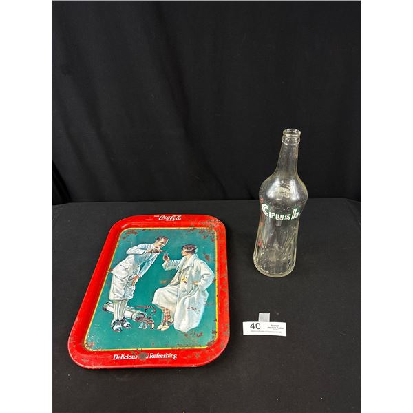 Vintage Coca Cola Serving Tray And old Crush Pop Bottle