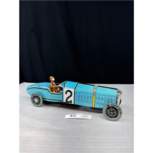 Newer Style 14" Wind Up Tin Racecar excellent Condition