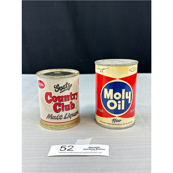 2 Full Vintage Tins, Molly Oil and Country Club Malt Liqour
