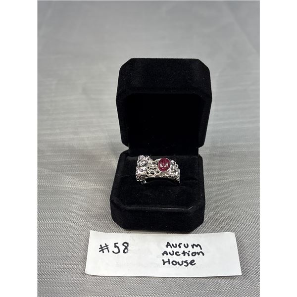 Large Mens Sterling Silver Ring with Ruby Stone in Ring Box