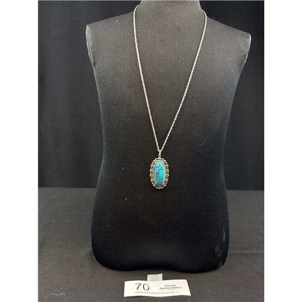 Vintage Turquoise Pendant with Chain Necklace