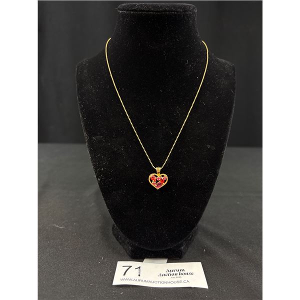 Silver with Ruby Stones Pendant Necklace Marked SB