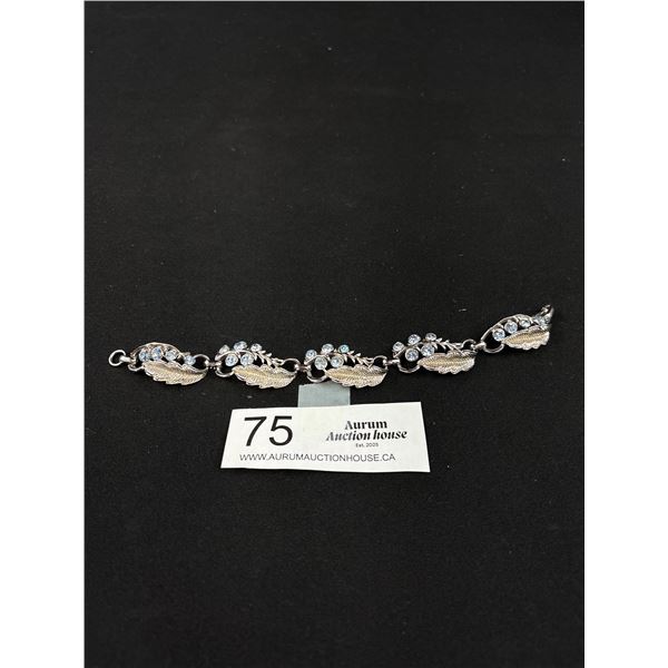 Vintage Silver Plated with Blue Rhinestones Bracelet