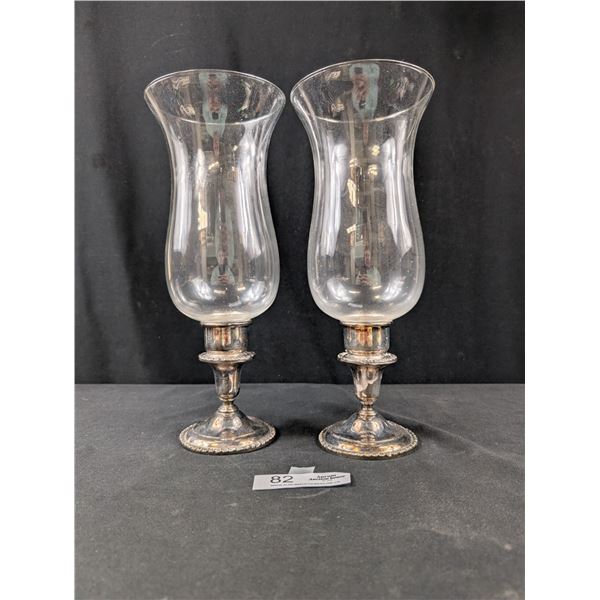 2 Vintage Silver plated Huricane Lamps
