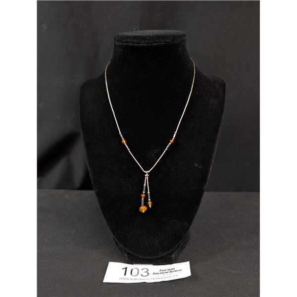 Very Pretty SterlingHematite & Amber Necklace