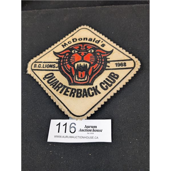 Hard to Find 1968 McDonald's BC Lions Quarterback Club Patch
