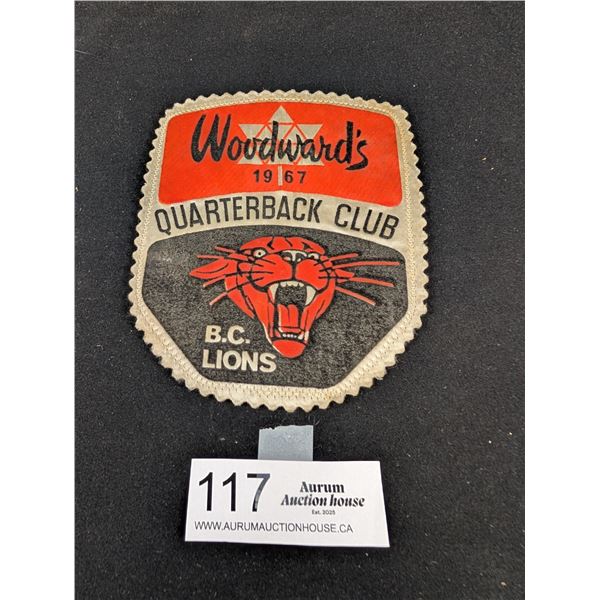 Hard to Find 1967 Woodwords BC Lions Quarterback Club Patch