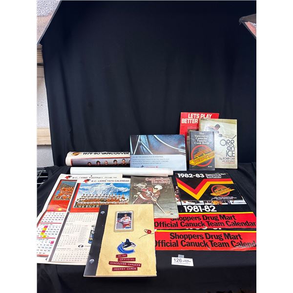 Large Colletible Vancovuer Canucks Lot of Calendars, Posters, Pavel Bere Trading Card