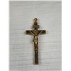 Image 1 : A Fabulous Antique 1890s Brass + Wood Crucifix 3.5" Long