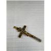Image 2 : A Fabulous Antique 1890s Brass + Wood Crucifix 3.5" Long