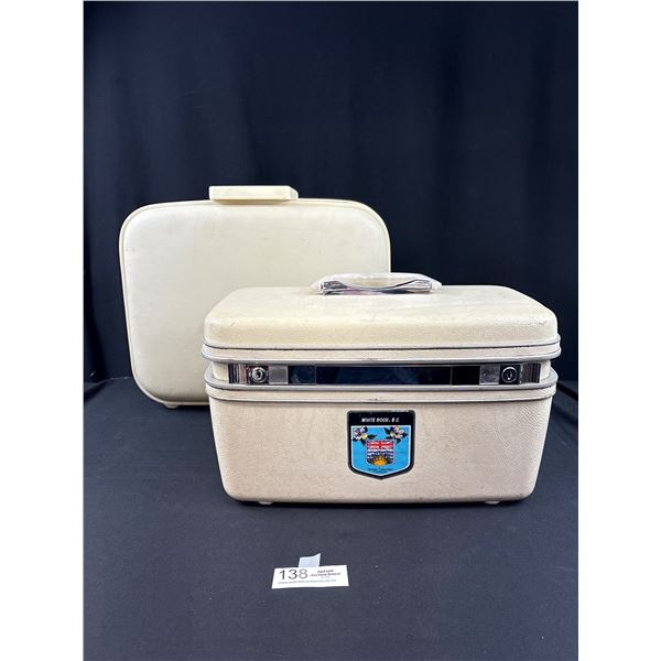 2 Mid Century, White Hard Case Suitcases