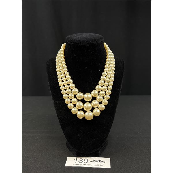 Vintage Triple Strand Graduated Pearls Necklace