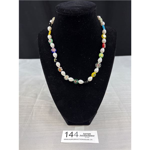 Millefiori Beads + Pearls Necklace