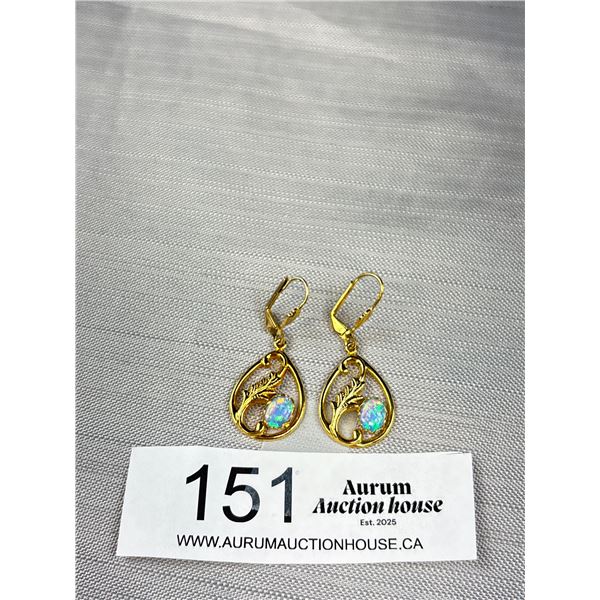 Lovely Pair of Gold Plated w/ Australian Opal Earrings