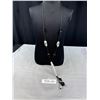 Image 1 : Grey Metal + Black Beads w/ Cord Necklace