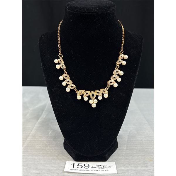 Vintage Rhinestones + Pearls Necklace