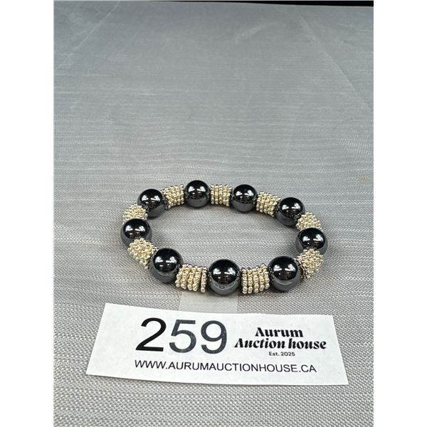 Silver + Black Beads Stretch Bracelet
